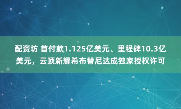 配资坊 首付款1.125亿美元、里程碑10.3亿美元，云顶新耀希布替尼达成独家授权许可